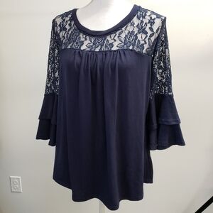 Miselon Womens Bell Sleeves Lace Detail Top Size Medium